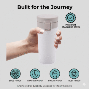 krezcoo 300ml stainless steel travel mug | coffee & tea thermos flask white