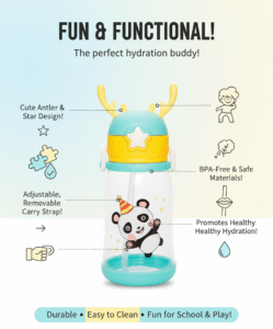 krezcoo 600ml kids water bottle | cute cartoon animal design | bpa free, leak proof & easy to carry