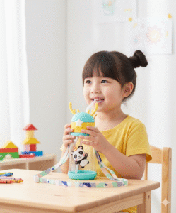 krezcoo 600ml kids water bottle | cute cartoon animal design | bpa free, leak proof & easy to carry