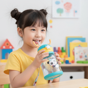 krezcoo 600ml kids water bottle | cute cartoon animal design | bpa free, leak proof & easy to carry