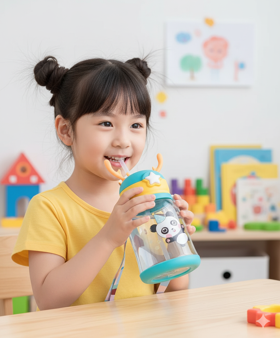 krezcoo 600ml kids water bottle | cute cartoon animal design | bpa free, leak proof & easy to carry