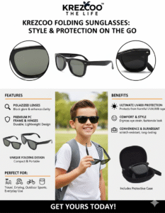 krezcoo ultra compact foldable classic sunglasses with protective travel case