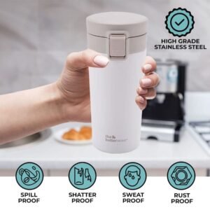 hot ’n’ cool buddy – krezcoo 300ml stainless steel travel mug | coffee & tea thermos flask white ( pack of 1)