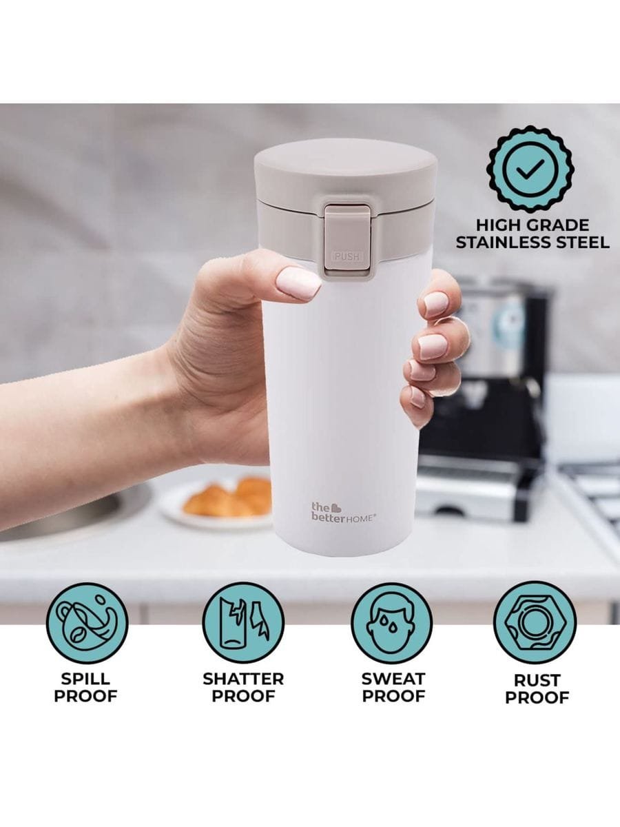 hot ’n’ cool buddy – krezcoo 300ml stainless steel travel mug | coffee & tea thermos flask white ( pack of 1)