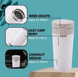 hot ’n’ cool buddy – krezcoo 300ml stainless steel travel mug | coffee & tea thermos flask white ( pack of 1)