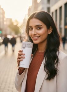 hot ’n’ cool buddy – krezcoo 300ml stainless steel travel mug | coffee & tea thermos flask white ( pack of 1)