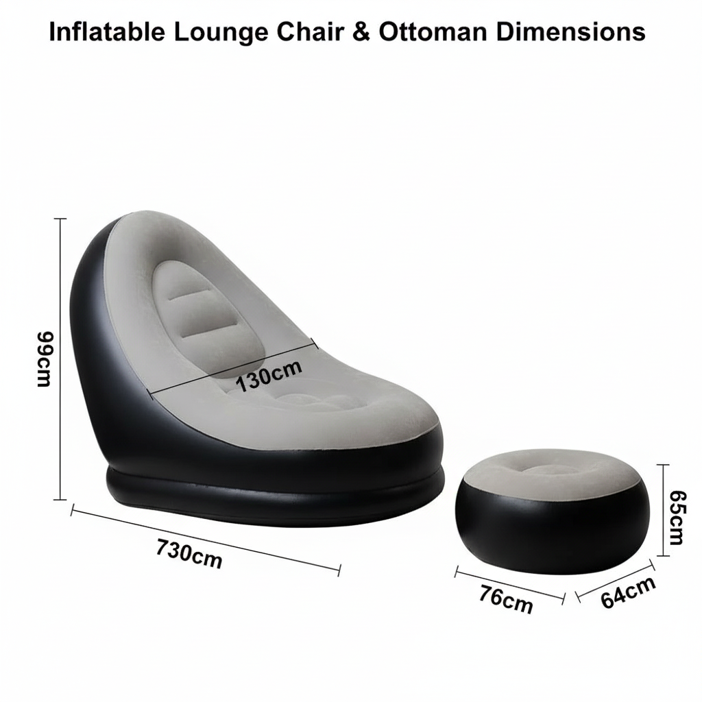 krezcoo inflatable lounge chair with ottoman | comfortable relaxing sofa for home, balcony & living room