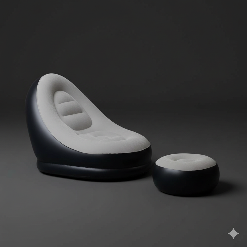 krezcoo inflatable lounge chair with ottoman | comfortable relaxing sofa for home, balcony & living room