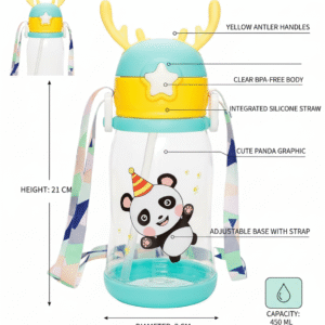 krezcoo 600ml kids water bottle | cute cartoon animal design | bpa free, leak proof & easy to carry