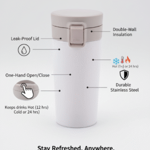 hot ’n’ cool buddy – krezcoo 300ml stainless steel travel mug | coffee & tea thermos flask white ( pack of 1)