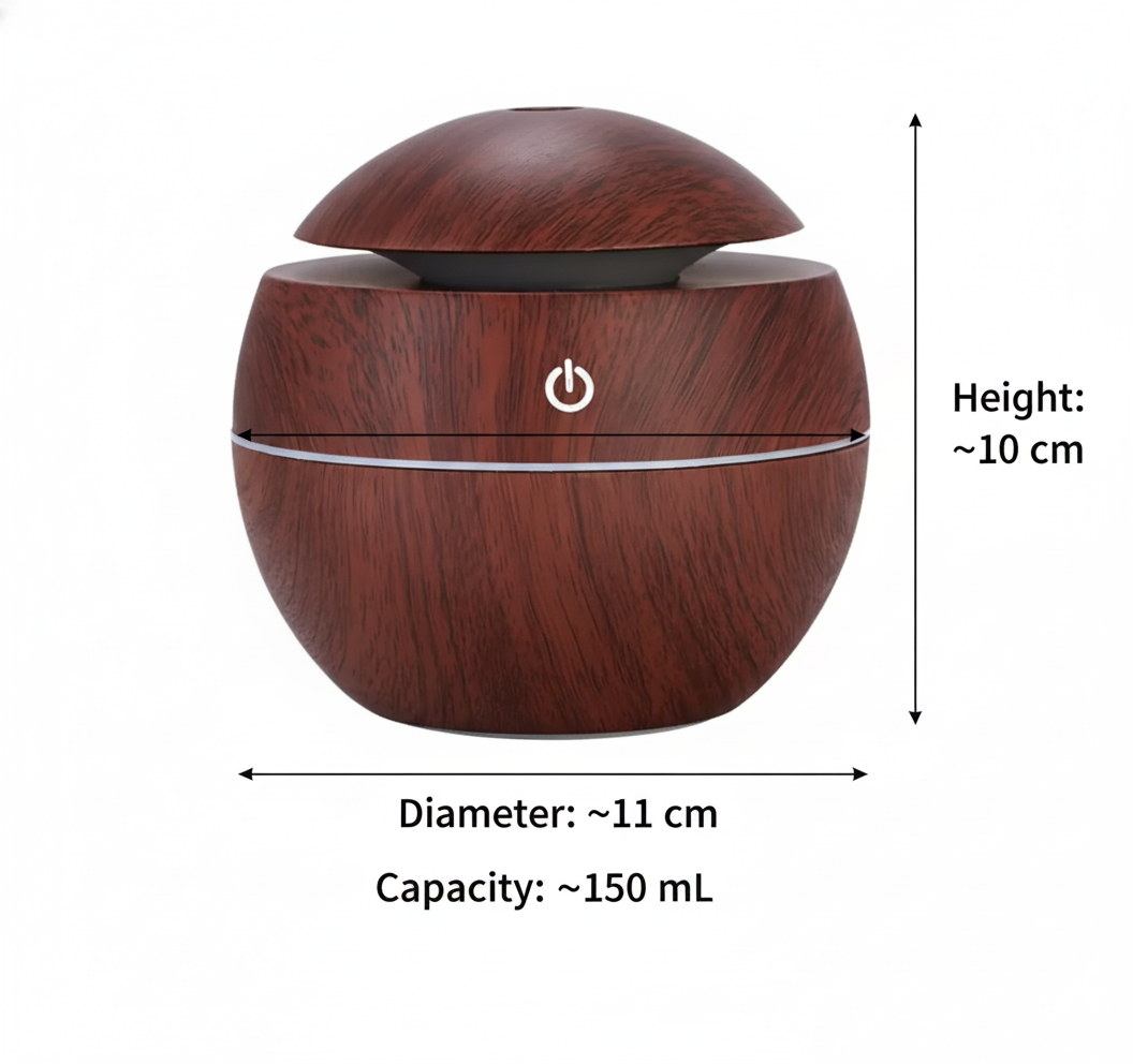 krezcoo compact ultrasonic humidifier & aroma diffuser | dark wood finish | auto shut off & cool mist ( dark brown )