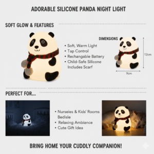 krezcoo squishy panda lamp | bpa free silicone led night light for kids' room decor