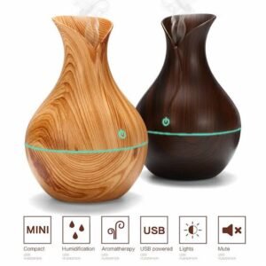 krezcoo serenemist wood grain essential oil diffuser aromatherapy humidifier with 7 color led & auto shut off