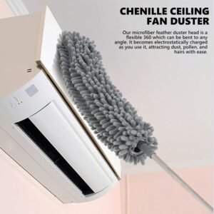 krezcoo long handle microfiber ceiling duster with 100" extendable pole. features a bendable, anti scratch brush for high reach cleaning and cobweb removal.