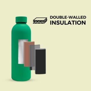 krezcoo 500ml matte finish stainless steel water bottle | vacuum insulated travel bottle | 12 hrs hot & 18 hrs cold | smooth rubber finish water bottle (green)