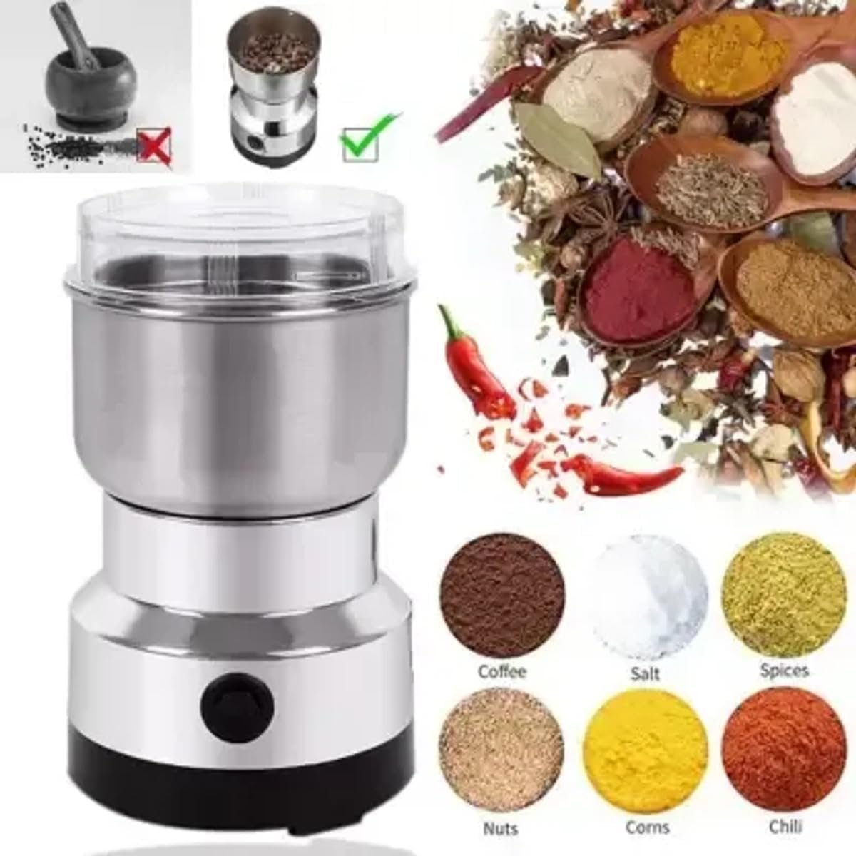 krezcoo heavy duty electric herb, nut, and spice grinder with safety lock