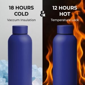 krezcoo 500ml matte finish stainless steel water bottle | vacuum insulated travel bottle | 12 hrs hot & 18 hrs cold | smooth rubber finish water bottle (green)