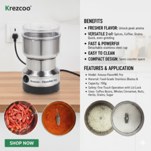krezcoo heavy duty electric herb, nut, and spice grinder with safety lock