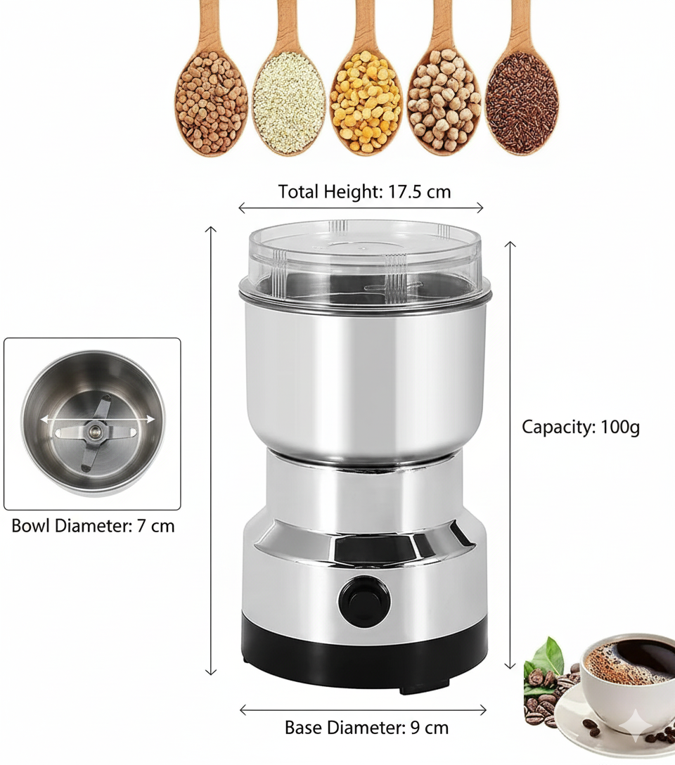 krezcoo heavy duty electric herb, nut, and spice grinder with safety lock