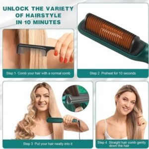 krezcoopro glide heated straightening brush | anti frizz, anti scald for smooth & shiny hair ( multicolour )