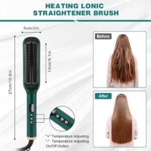 krezcoopro glide heated straightening brush | anti frizz, anti scald for smooth & shiny hair ( multicolour )