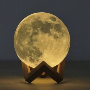 krezcoo 3d moon lamp 16 led colors, dimmable, rechargeable night light (standard, 4.7in) with wooden stand, remote & touch control