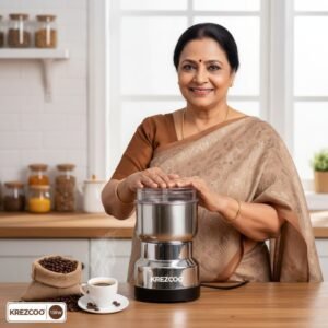 krezcoo heavy duty electric herb, nut, and spice grinder with safety lock