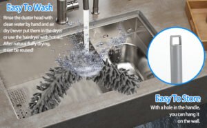 krezcoo long handle microfiber ceiling duster with 100" extendable pole. features a bendable, anti scratch brush for high reach cleaning and cobweb removal.