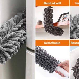 krezcoo long handle microfiber ceiling duster with 100" extendable pole. features a bendable, anti scratch brush for high reach cleaning and cobweb removal.