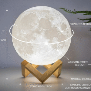 krezcoo 3d moon lamp 16 led colors, dimmable, rechargeable night light (standard, 4.7in) with wooden stand, remote & touch control