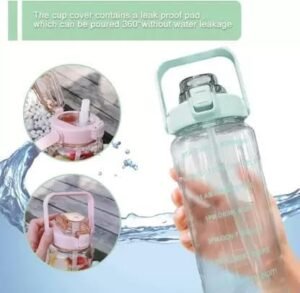 krezcoo plastic set of 3 transparent water bottle 2000ml, 900ml, 300ml with motivational time marker, leakproof durable sipper water bottle for office