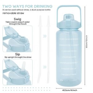 krezcoo plastic set of 3 transparent water bottle 2000ml, 900ml, 300ml with motivational time marker, leakproof durable sipper water bottle for office
