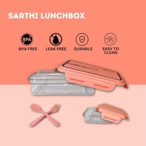 lunch box | plastic tiffin box with 2 airtight food containers, 2 spoons, and stylish lid made with heavy plastic material bpa free ideal for school, college, office