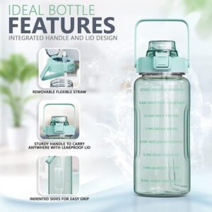 krezcoo plastic set of 3 transparent water bottle 2000ml, 900ml, 300ml with motivational time marker, leakproof durable sipper water bottle for office