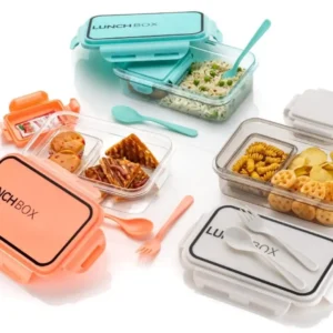lunch box | plastic tiffin box with 2 airtight food containers, 2 spoons, and stylish lid made with heavy plastic material bpa free ideal for school, college, office