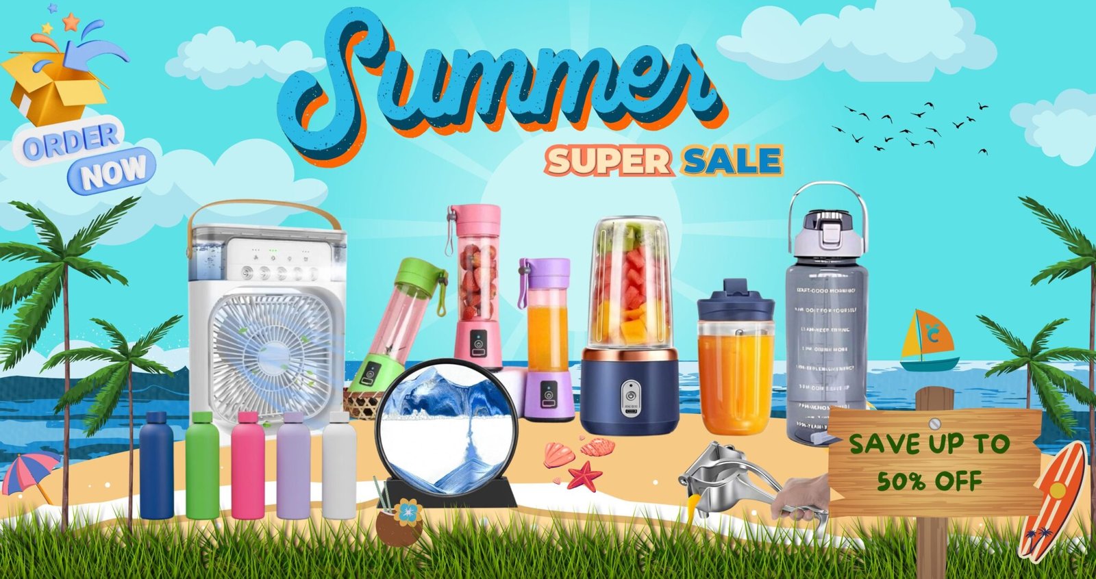 Blue Green Summer Super Sale Banner - 1