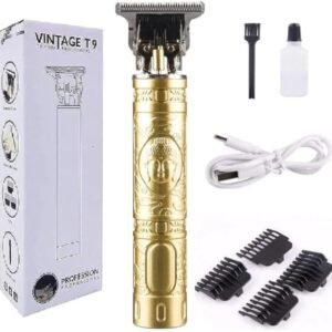 Krezcoo T9 Vintage Professional Hair Trimmer For Men –Golden Body,Cordless,4 Guide Combs,USB Rechargeable,Men'S T9 Golden –Zero Gap Beard & Hair Clipper With Guide Combs